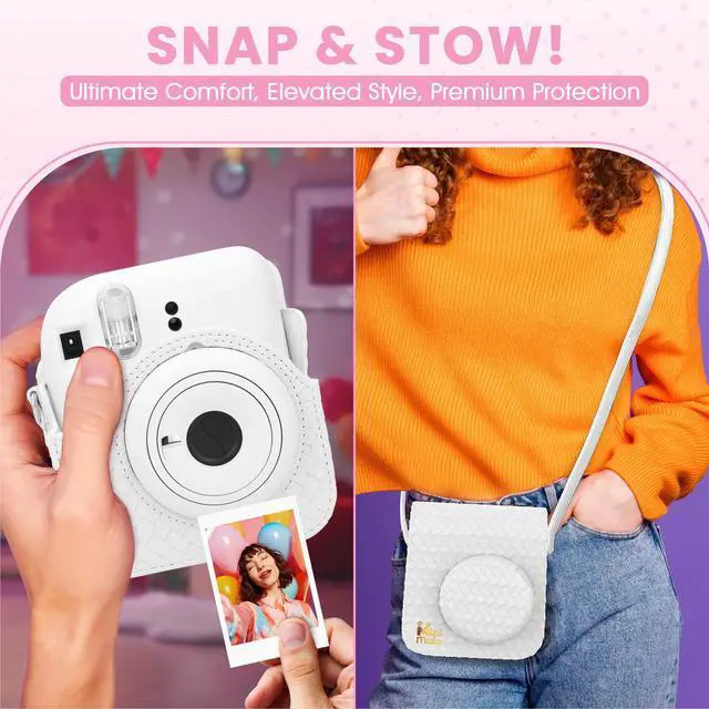 Alt view image 4 of 4 - Instax Mini 12 Instant Camera Clay White + Minimate Custom Designed Case + Fuji Instax Film 10 Sheets & Photo Album
