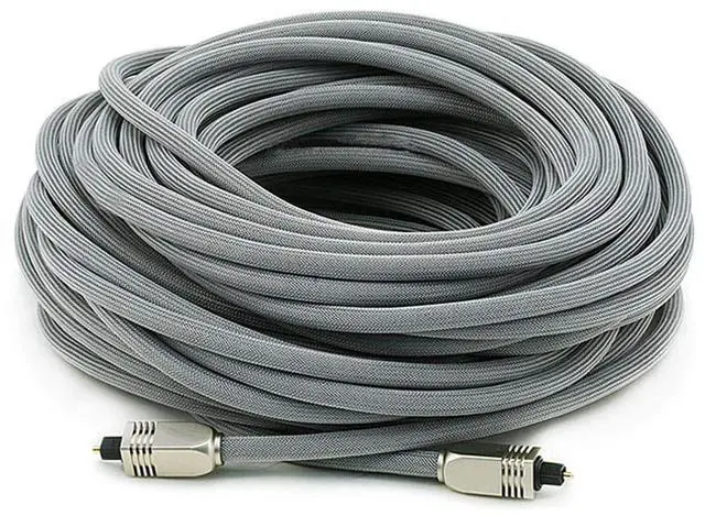 Main image of 103448 Premium S/PDIF (Toslink) Digital Optical Audio Cable - Silver - 75ft | Heavy Duty Mesh Jacket, Metal Connector Heads, for Play Station, Xbox one, Home Theater & More Gray