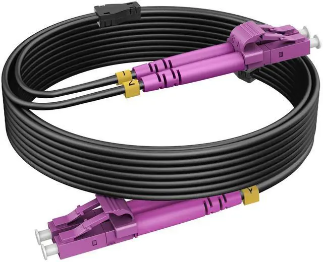 Main image of 330ft/100m OM4 LC to LC Fiber Patch Cable Armored, Outdoor Fiber Optical Cable Multimode, 10/40GB Duplex 50/125um LSZH Black