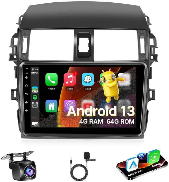 Main image of 8Core 4G+64G Upgrade Radio for Toyota Corolla 2009 2010 2011 2012 2013 Stereo with Carplay Android Auto, Android 13 9inch Touch Screen for Corolla Head Unit with SWC Bluetooth FM GPS + Backup Camera