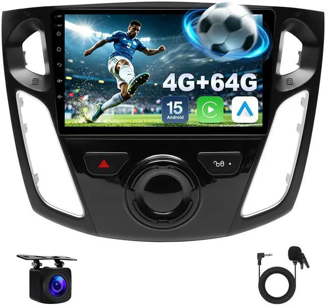 Main image of 4G+64G Car Radio for Ford Focus 2012-2018: Upgrade Android 15 9" Touch Screen Stereo Head Unit Wireless CarPlay Android Auto, BT 5.4, WiFi 6, GPS, FM, RDS, EQ, SWC, 1080P Backup Camera