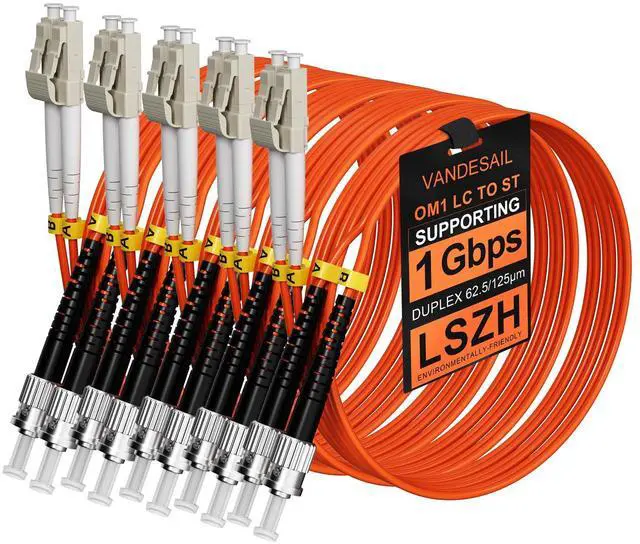Main image of 5 Pack LC to ST Multimode Fiber Patch Cable OM1 | Duplex MM Fiber Jumper 62.5/125µm LSZH For Fiber Optic Transceivers -6M(19.7FT) 5pack