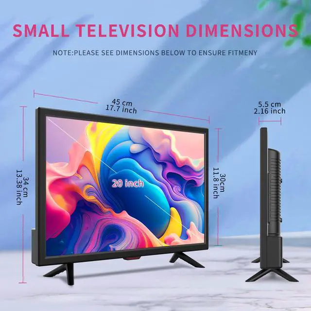 Alt view image 3 of 4 - TV 20 inch,Small Kitchen Flat Screen TV with Headphones Port,HDMI,USB and VGA Ports,DV-12V Cable & AC Adapter for use in Your Bedroom & Caravan (Full View Television)