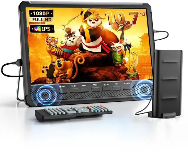 Main image of 10.7" IPS Flat Screen TV, Portable Mini TV with Antenna ATSC Tuner, LCD Monitor 1080P with HDMI, AV, USB Input, Remote Control, Stand, Small Television for Camping Car Travel