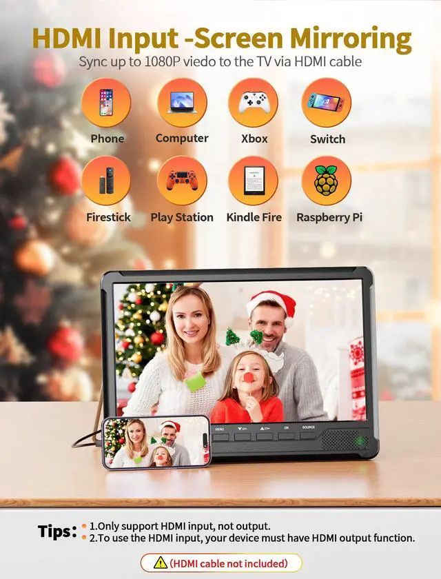 Alt view image 3 of 4 - 10.7" IPS Flat Screen TV, Portable Mini TV with Antenna ATSC Tuner, LCD Monitor 1080P with HDMI, AV, USB Input, Remote Control, Stand, Small Television for Camping Car Travel