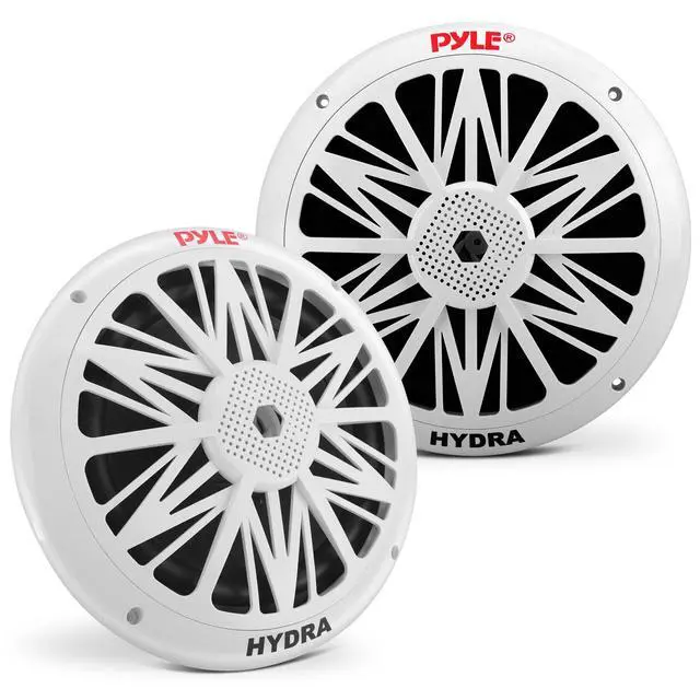 Main image of Marine Speakers, Waterproof, Weather Resistant, 8 Inch Dual, 10 Inch Outer Frame, 300 Watt Power, Poly Carbon Cone, Cloth Surround, Includes Mounting Hardware and Wires, White, PLMR82