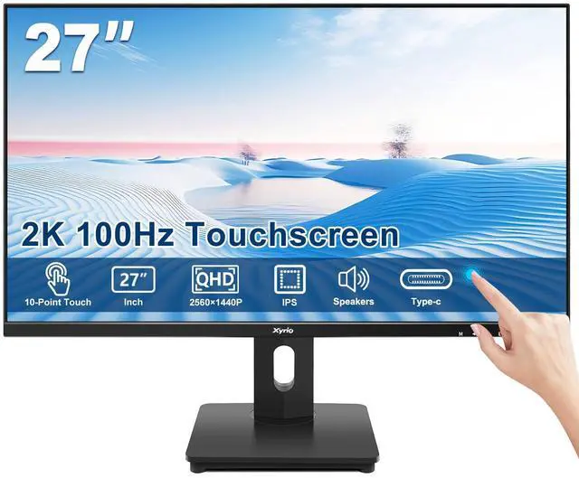 Main image of Touch Screen Monitor, Touchscreen Monitor 27'' QHD 2560x1440 100Hz, Touch Screen Monitors w/ 10-Point Touch, Built-in Speakers, Type C, VESA, Stylus Pen, Perfect for Bar, Gym, Business, Black