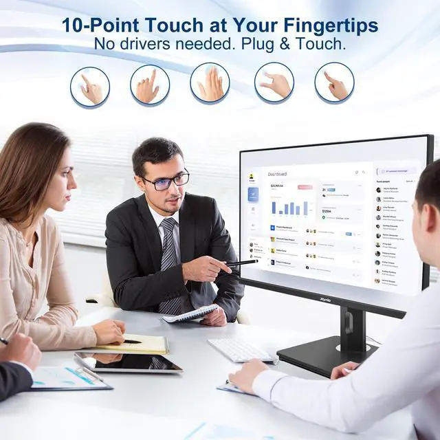 Alt view image 2 of 4 - Touch Screen Monitor, Touchscreen Monitor 27'' QHD 2560x1440 100Hz, Touch Screen Monitors w/ 10-Point Touch, Built-in Speakers, Type C, VESA, Stylus Pen, Perfect for Bar, Gym, Business, Black