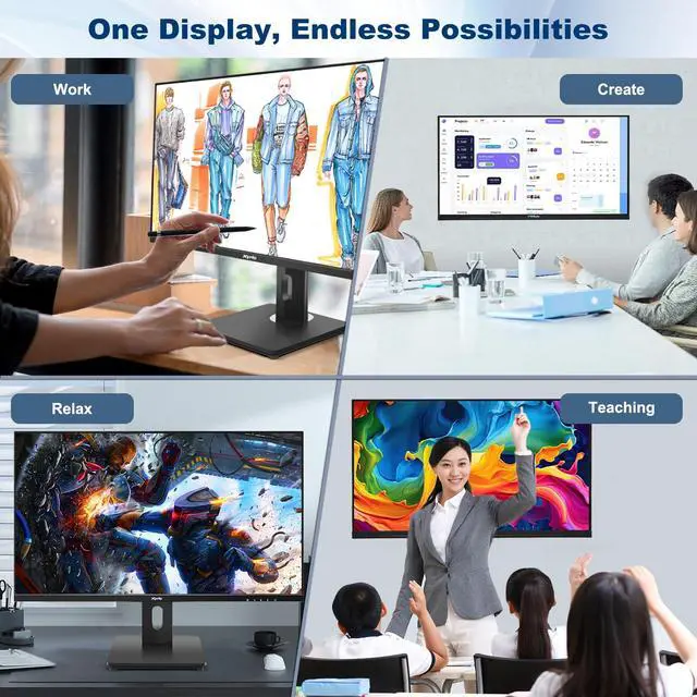 Alt view image 4 of 4 - Touch Screen Monitor, Touchscreen Monitor 27'' QHD 2560x1440 100Hz, Touch Screen Monitors w/ 10-Point Touch, Built-in Speakers, Type C, VESA, Stylus Pen, Perfect for Bar, Gym, Business, Black