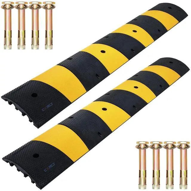Main image of Heavy Duty Speed Bumps 6FT 2 Pack 2-Channel Modular Traffic Driveway Speed Bump Hump Heavy Duty Rubber Cable Ramp with 8 Bolts for Asphalt Concrete Garage Gravel Roads (72 x 12 x 2.4 Inch)
