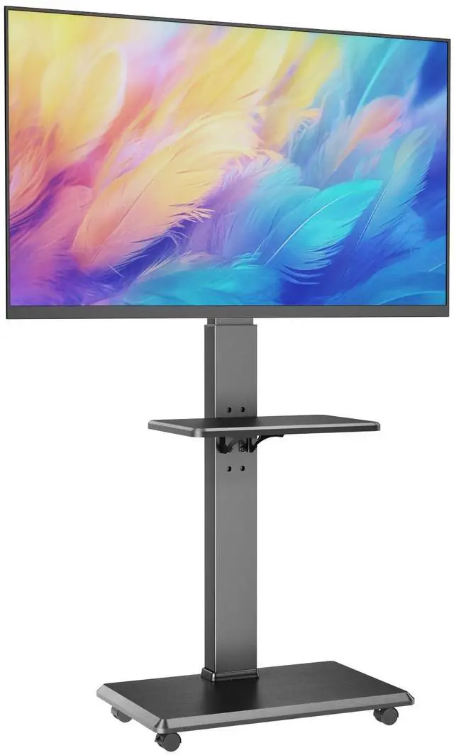 Main image of Rolling TV Stand, Mobile TV Cart for 32-75 Inch TVs up to 110 lbs, 18 Adjustable Heights, TV Floor Stand with Swivel Mount & Shelf, Max VESA 600x400mm, TV Stand on Wheels for Bedroom, Office, Outdoor