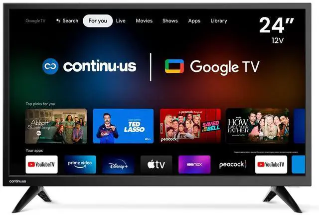 Main image of 24" 12V RV Smart TV Android TV with Google Assistant, Chromecast, and Free Streaming Apps 720p HD CT-24TS10