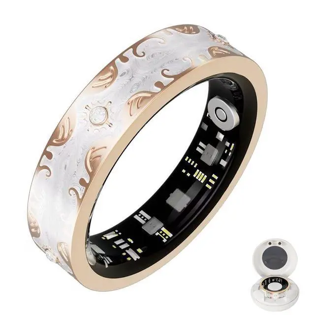 Main image of Retro Bluetooth Smart Ring for Women Fitness Tracker Ring with Heart Rate, Sleep Monitoring, Blood Oxygen, Step Counting for iOS and Android (White, 10#)