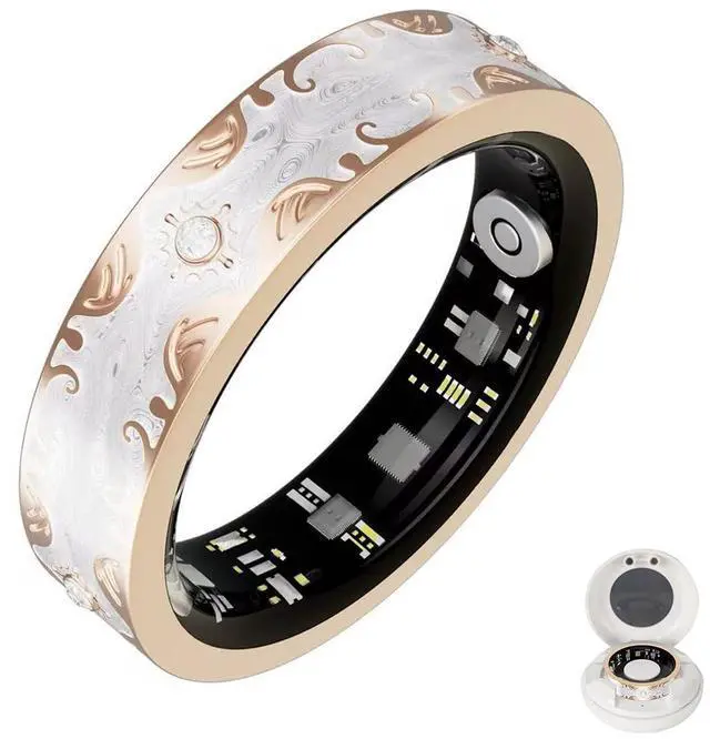 Main image of Retro Bluetooth Smart Ring for Women Fitness Tracker Ring with Heart Rate, Sleep Monitoring, Blood Oxygen, Step Counting for iOS and Android (White, 9#)