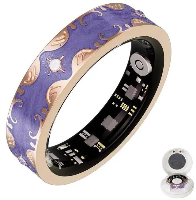 Main image of Retro Bluetooth Smart Ring for Women Fitness Tracker Ring with Heart Rate, Sleep Monitoring, Blood Oxygen, Step Counting for iOS and Android (Purple, 7#)