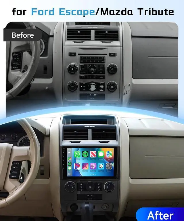 Alt view image 2 of 4 - 4G+128G Car Radio Stereo for Ford Escape/Mazda Tribute 2007-2012, 9inch HD in-Cell Touch Screen/Android 15/Wireless CarPlay/Android Auto/GPS/WiFi/5.0Bluetooth/FM/SWC/AHD Camera