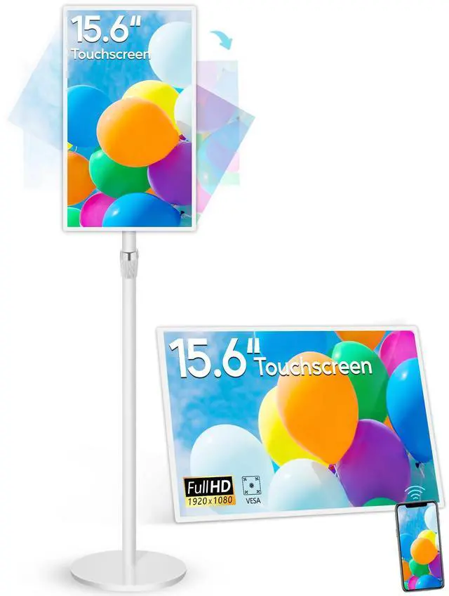 Main image of 15.6" Digital Signage with 10000mAh Battery, Capacitive Touchscreen Advertising Display, Adjustable Stand, Android 13 Commercial LCD Monitor with Auto Play, Wireless Screen Mirroring, 2+32GB, White
