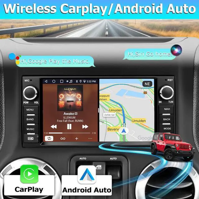 Alt view image 3 of 4 - Car Radio for Jeep Wrangler JK 2007-2018 Dodge Ram 1500 2009-2012 Replacement Upgrade Stereo with CarPlay Android Auto Backup Camera
