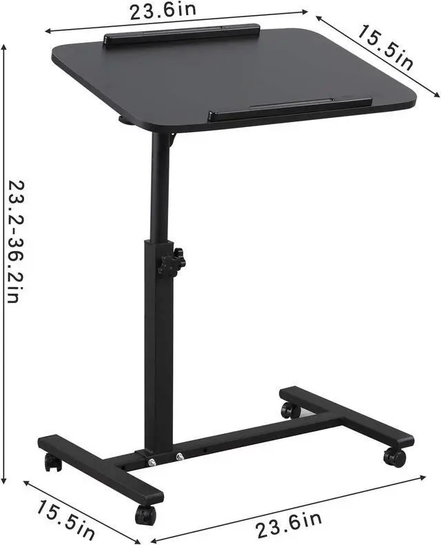 Alt view image 2 of 4 - Laptop Table Mobile Adjustable Height Portable Desk Notebook Swivel PC Computer Rolling Desk with Wheels, Laptop Stand for Couch Bedside Hospital Bed Table