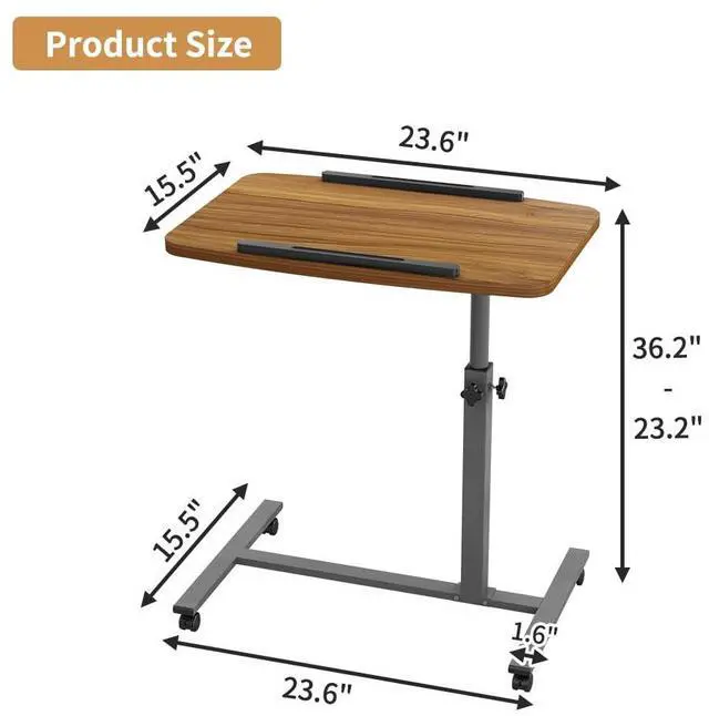 Alt view image 3 of 4 - Laptop Table Mobile Adjustable Height Portable Desk Notebook Swivel PC Computer Rolling Desk with Wheels, Laptop Stand for Couch Bedside Hospital Bed Table