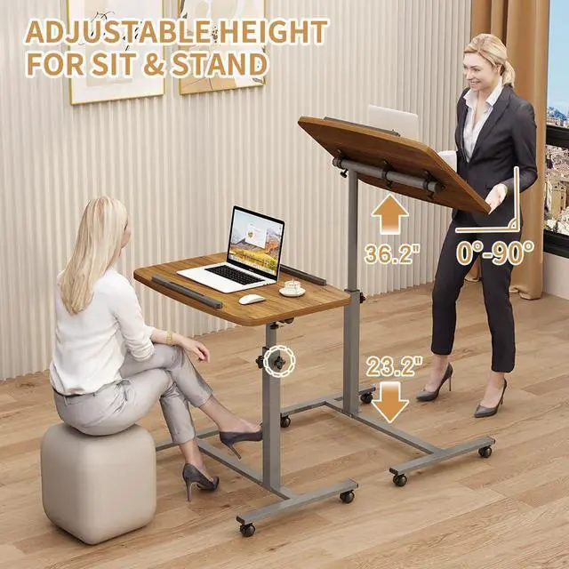 Alt view image 4 of 4 - Laptop Table Mobile Adjustable Height Portable Desk Notebook Swivel PC Computer Rolling Desk with Wheels, Laptop Stand for Couch Bedside Hospital Bed Table
