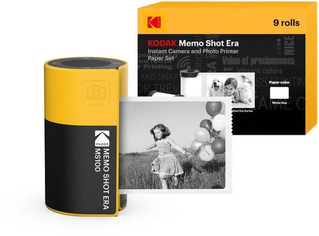 Main image of Memo Shot ERA Kids Instant Digital Camera and Photo Label Printer (Yellow, Camera + 10 Rolls)