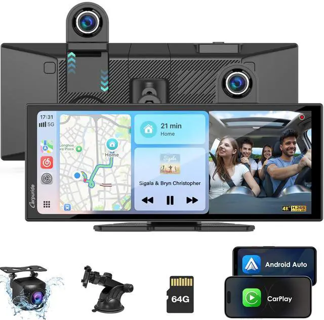 Main image of Carplay Screen for Car with 4K Dash Cam & 1080P Backup Camera 11.26" Portable Car Play Touchscreen Wireless Carplay & Android Auto, Loop Recording, GPS Navigation,Music Streaming,Mirror Link