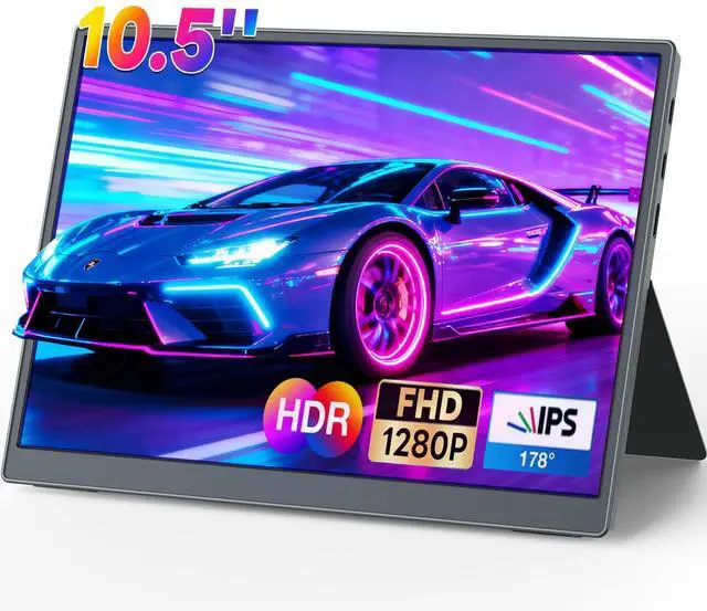 Main image of Portable Monitor 10.5 inch 1280P 420 Nits100% sRGB Ultra-Slim Travel Monitor, HDR 16:10 Display with Adjustable Stand &Speakers USB-C HDMI, External Monitor for Laptop PC Phone