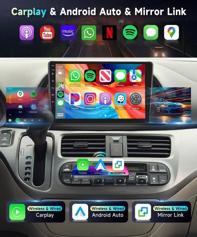 Alt view image 3 of 4 - 5Ghz WiFi Car Radio Stereo for Honda Odyssey 2005-2010 2+64G, 10.1" Touch Screen/Android 15/Wireless CarPlay/Android Auto/DSP EQ/GPS Navigation/Bluetooth/FM/RDS/SWC/HD Backup Camera