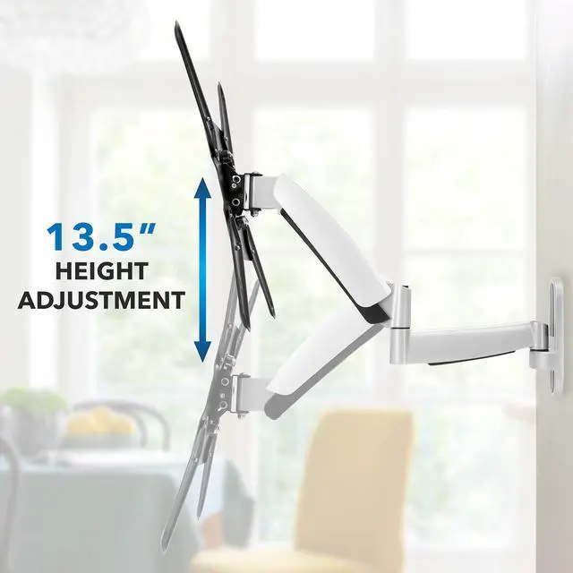 Alt view image 2 of 4 - Full Motion Gas Spring TV Wall Mount for 2555 Inch LED LCD OLED Flat Screen TVs | Height Adjustable 13.5 Articulating Arm | VESA 100x100 to 400x400 | 44 lb Capacity | Single Stud | Silver