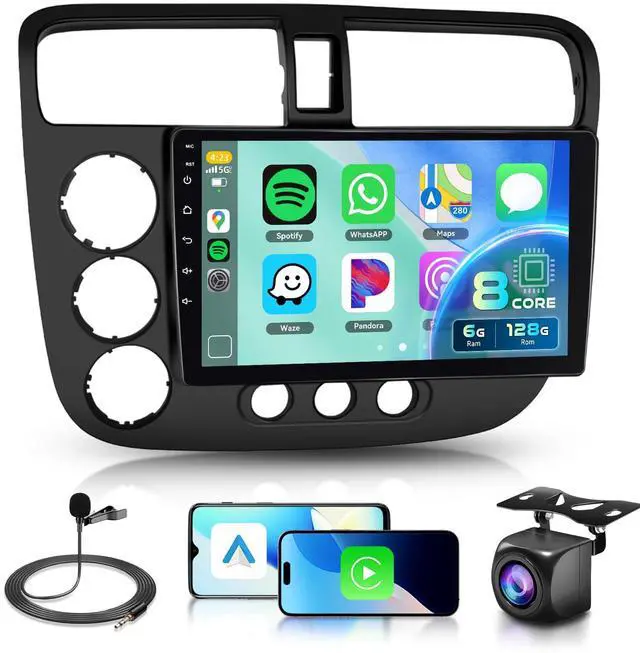 Main image of 8 Core 6G+128G Android 15 Car Stereo Radio for Honda Civic 2001-2005 Wireless Carplay/Android Auto 9'' HD IPS Sereen with 5Ghz WiFi 5.0 Bluetooth GPS SWC FM/RDS Radio Backup Camera