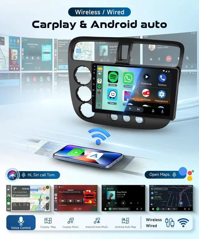 Alt view image 3 of 4 - 8 Core 6G+128G Android 15 Car Stereo Radio for Honda Civic 2001-2005 Wireless Carplay/Android Auto 9'' HD IPS Sereen with 5Ghz WiFi 5.0 Bluetooth GPS SWC FM/RDS Radio Backup Camera