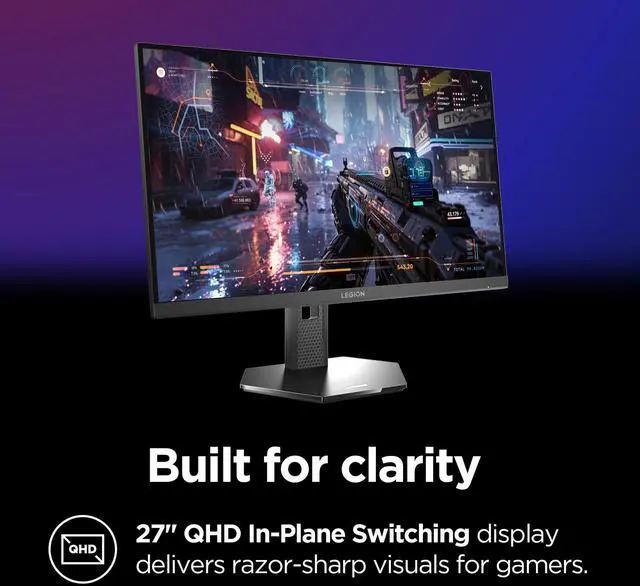 Alt view image 3 of 4 - Legion 27QD-10 Gaming Monitor - 27" QHD IPS Display - 240Hz Refresh Rate - 0.5 ms MPRT - 99% sRGB - AMD FreeSync Premium - Ergonomic Stand