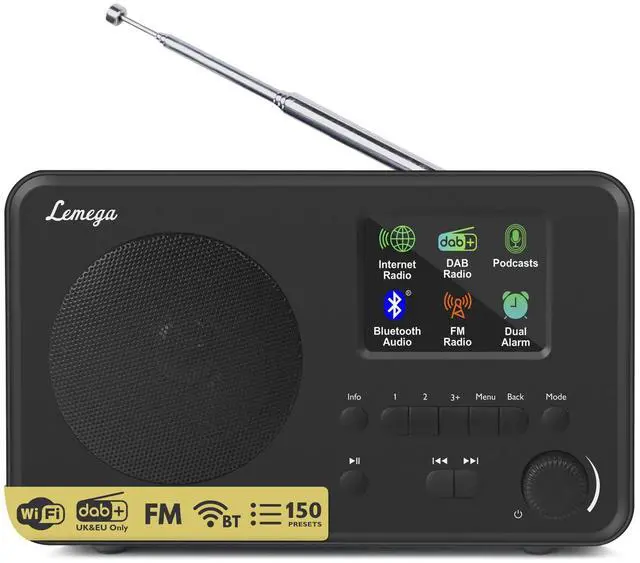 Main image of IR1S Internet Radio with Podcasts & Bluetooth FM Radio, 150 Presets, Alarm Clock Radio, Compact Kitchen Radio with Full Colour Display, Mains or AA Battery Powered - Black