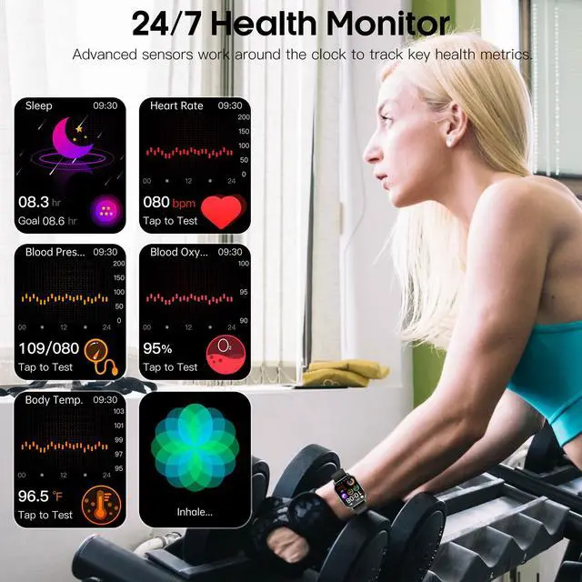 Alt view image 2 of 4 - Smart Watch for Men Women, Health Fitness Tracker with 24/7 Heart Rate Blood Oxygen Blood Pressure Sleep Tracking, Bluetooth Calls, 450mAh Battery, IP68 Waterproof Activity Tracker (Khaki)