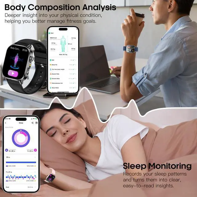 Alt view image 3 of 4 - Smart Watch for Men Women, Health Fitness Tracker with 24/7 Heart Rate Blood Oxygen Blood Pressure Sleep Tracking, Bluetooth Calls, 450mAh Battery, IP68 Waterproof Activity Tracker with LED Flashlight