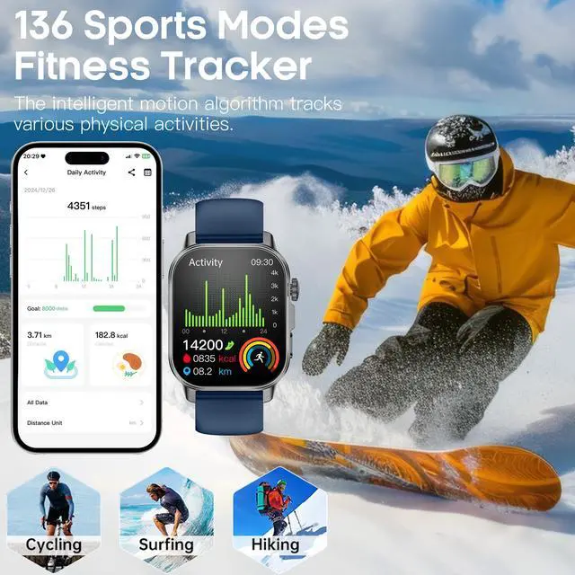 Alt view image 4 of 4 - Smart Watch for Men Women, Health Fitness Tracker with 24/7 Heart Rate Blood Oxygen Blood Pressure Sleep Tracking, Bluetooth Calls, 450mAh Battery, IP68 Waterproof Activity Tracker with LED Flashlight