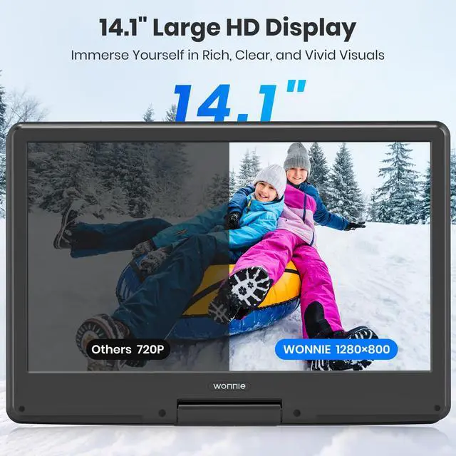 Alt view image 2 of 4 - 16.5" Portable DVD Player with 14.1" Large HD Swivel Screen, 6 Hours Rechargeable Battery, DVD Player Portable Support MP4, MKV Video & USB/SD Card/Sync TV, High Volume Speaker, All Regions