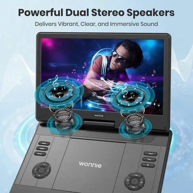 Alt view image 4 of 4 - 16.5" Portable DVD Player with 14.1" Large HD Swivel Screen, 6 Hours Rechargeable Battery, DVD Player Portable Support MP4, MKV Video & USB/SD Card/Sync TV, High Volume Speaker, All Regions