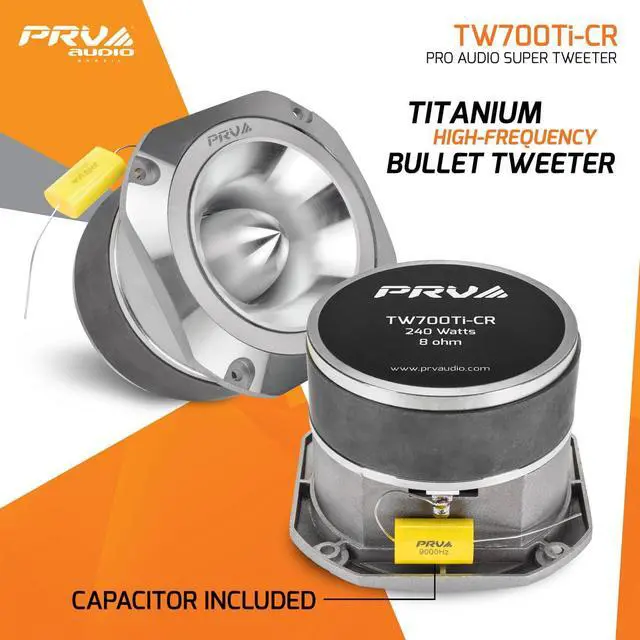 Alt view image 2 of 4 - TW700Ti-CR 4 Inch Titanium Bullet Tweeter 240 Watts, 8 Ohm Chrome Super Tweeter, Built-in Capacitor Pro Audio High Frequency Driver (2 Tweeters)