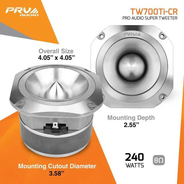Alt view image 4 of 4 - TW700Ti-CR 4 Inch Titanium Bullet Tweeter 240 Watts, 8 Ohm Chrome Super Tweeter, Built-in Capacitor Pro Audio High Frequency Driver (2 Tweeters)