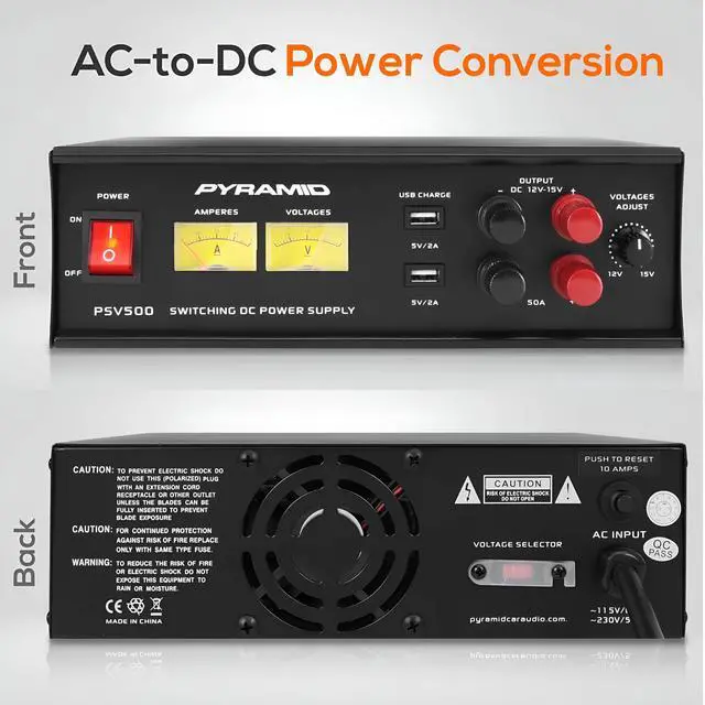 Alt view image 2 of 4 - Universal Compact Bench Power Supply 50 Amp Variable Linear Regulated AC to DC Converter with Adjustable DC Voltage, Amperage Gauge, Volt Meter, USB Ports, AC to DC Converter 110V to 12V