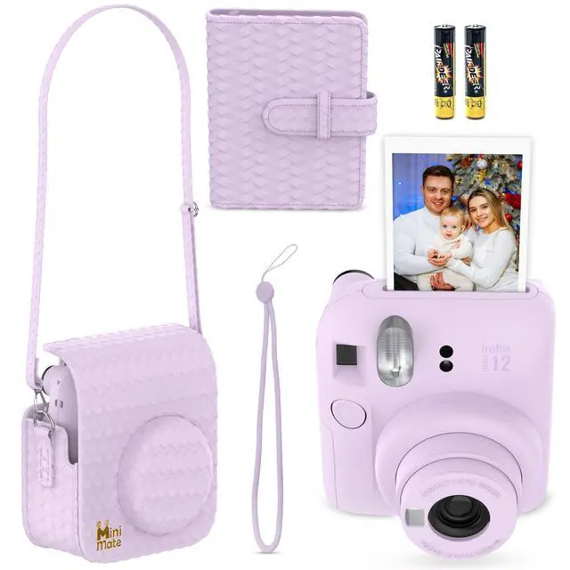 Alt view image 2 of 4 - Instax Mini 12 Instant Camera Lilac Purple + Minimate Custom Designed Case + Fuji Instax Film 10 Sheets & Photo Album