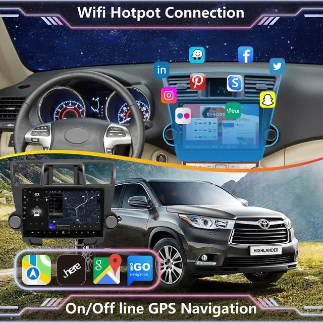 Alt view image 2 of 4 - 4+128GB Android 14 Car Radio for Toyota Highlander2008 2009 2010 2011 2012 2013,10.2Inch IPS Touch Screen Highlander Stereo with Wireless CarPlay&Android Auto, Bluetooth/WiFi/GPS/FM/SWC+Backup Camera