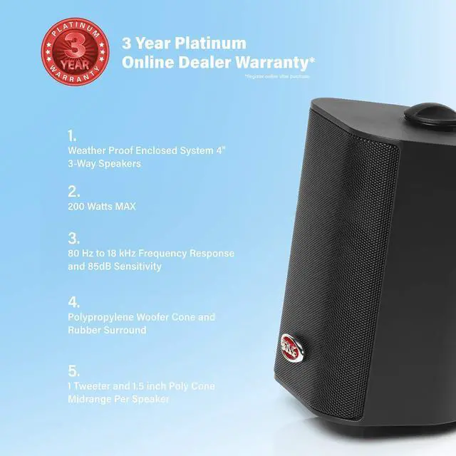 Alt view image 3 of 6 - MR4.3B 200 Watt Per Pair, 4 Inch, Full Range, 3 Way Weatherproof Marine Speakers Sold in Pairs