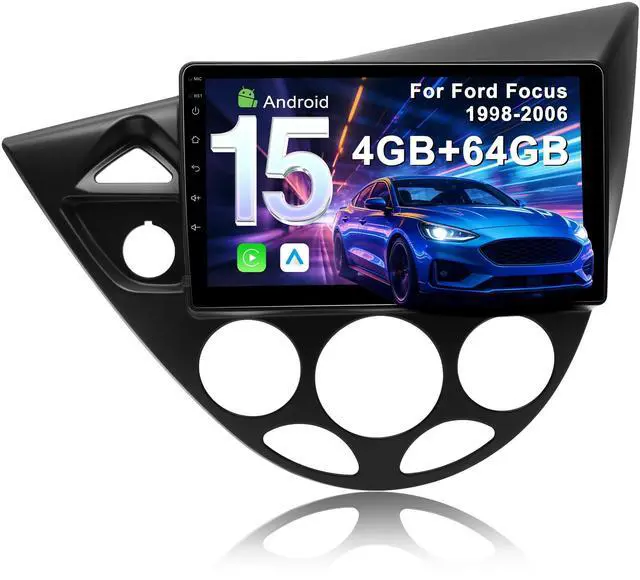 Main image of 4G+64G Car Radio for Ford Focus 1998-2006: Upgrade Android 15 9" Touch Screen Stereo Head Unit Wireless CarPlay Android Auto, BT 5.4, WiFi 6, GPS, FM, RDS, EQ, SWC, 1080P Backup Camera