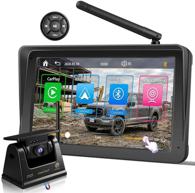Main image of Wireless Backup Camera for Trucks - 7" Portable Apple CarPlay Android Auto Touchscreen Monitor - 10000mAh Solar Magnetic Rear View Camera for Heavy Duty Pickup,Cargo Trailer Van,Box Semi Truck