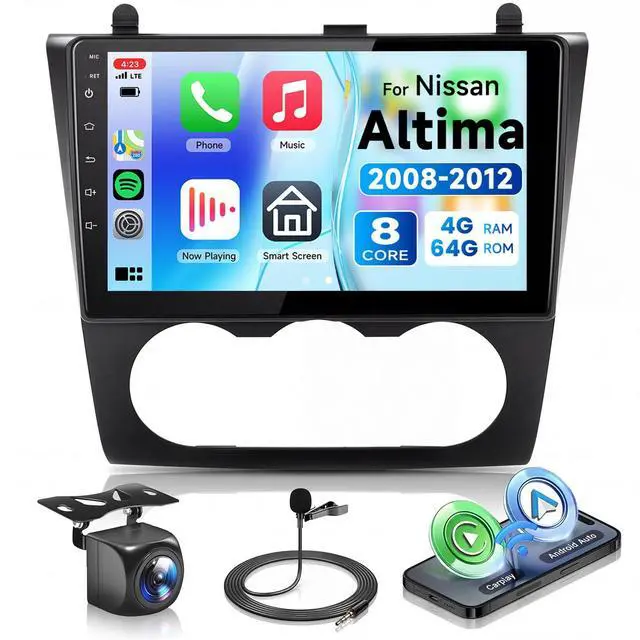 Main image of 8 CORE 4G+64G for Nissan Altima 2008-2012 Car Radio Stereo, Wireless CarPlay Android Auto 9 Inch 1280 * 720P IPS Touch Screen 32-Band DSP Android 13 GPS WiFi Bluetooth SWC Camera (Manual A/C)