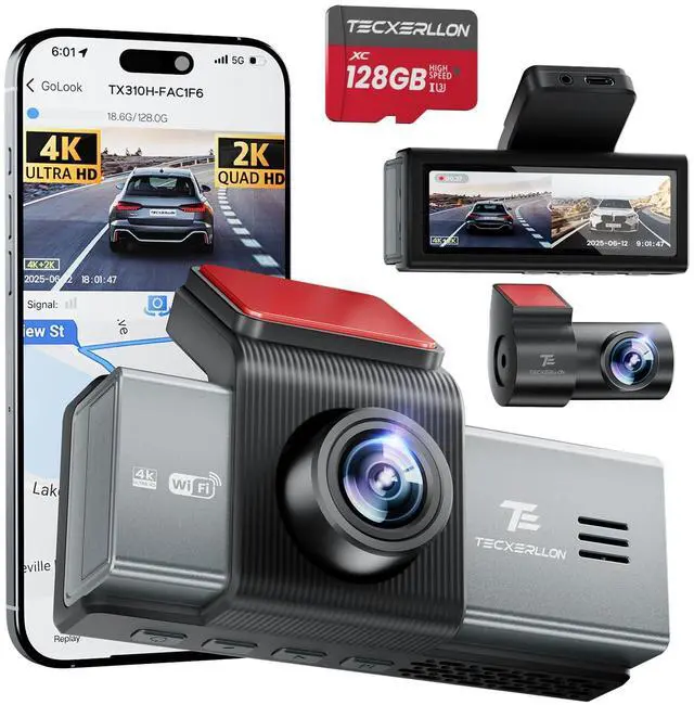 Main image of 4K Dash Cam Front and Rear with ADAS Assist, Free 128GB Card Included, Built-in GPS & 5G WiFi, G-Sensor, Dash Camera with No-Light Night Vision,170°/150° Wide View, 24H Parking Mode