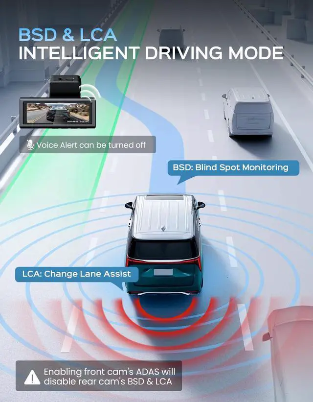 Alt view image 3 of 4 - 4K Dash Cam Front and Rear with ADAS Assist, Free 128GB Card Included, Built-in GPS & 5G WiFi, G-Sensor, Dash Camera with No-Light Night Vision,170°/150° Wide View, 24H Parking Mode